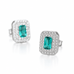 Sterling Silver Green CZ Halo Stud Earrings - NAFALUXE