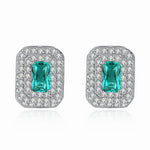 Sterling Silver Green CZ Halo Stud Earrings - NAFALUXE