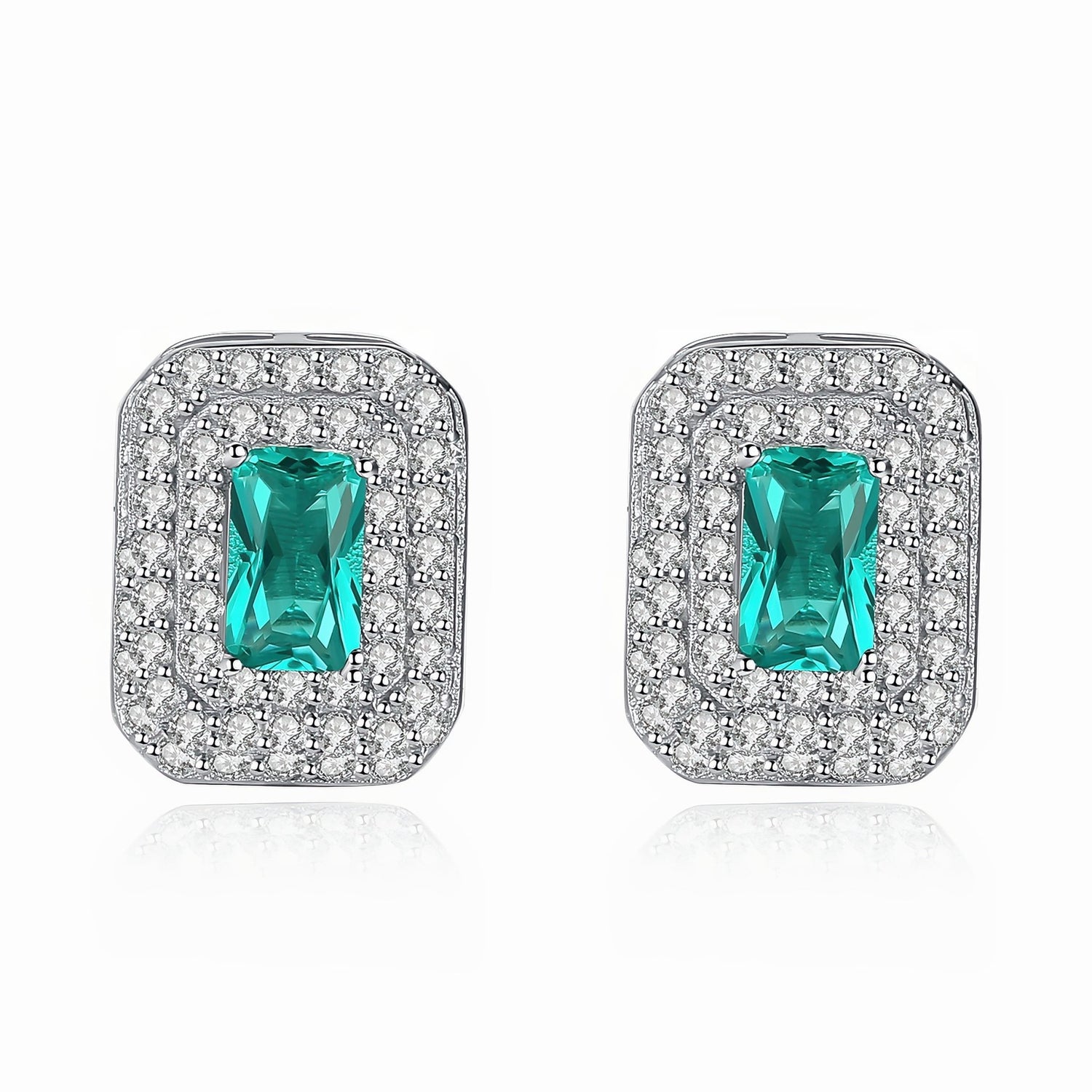 Sterling Silver Green CZ Halo Stud Earrings - NAFALUXE