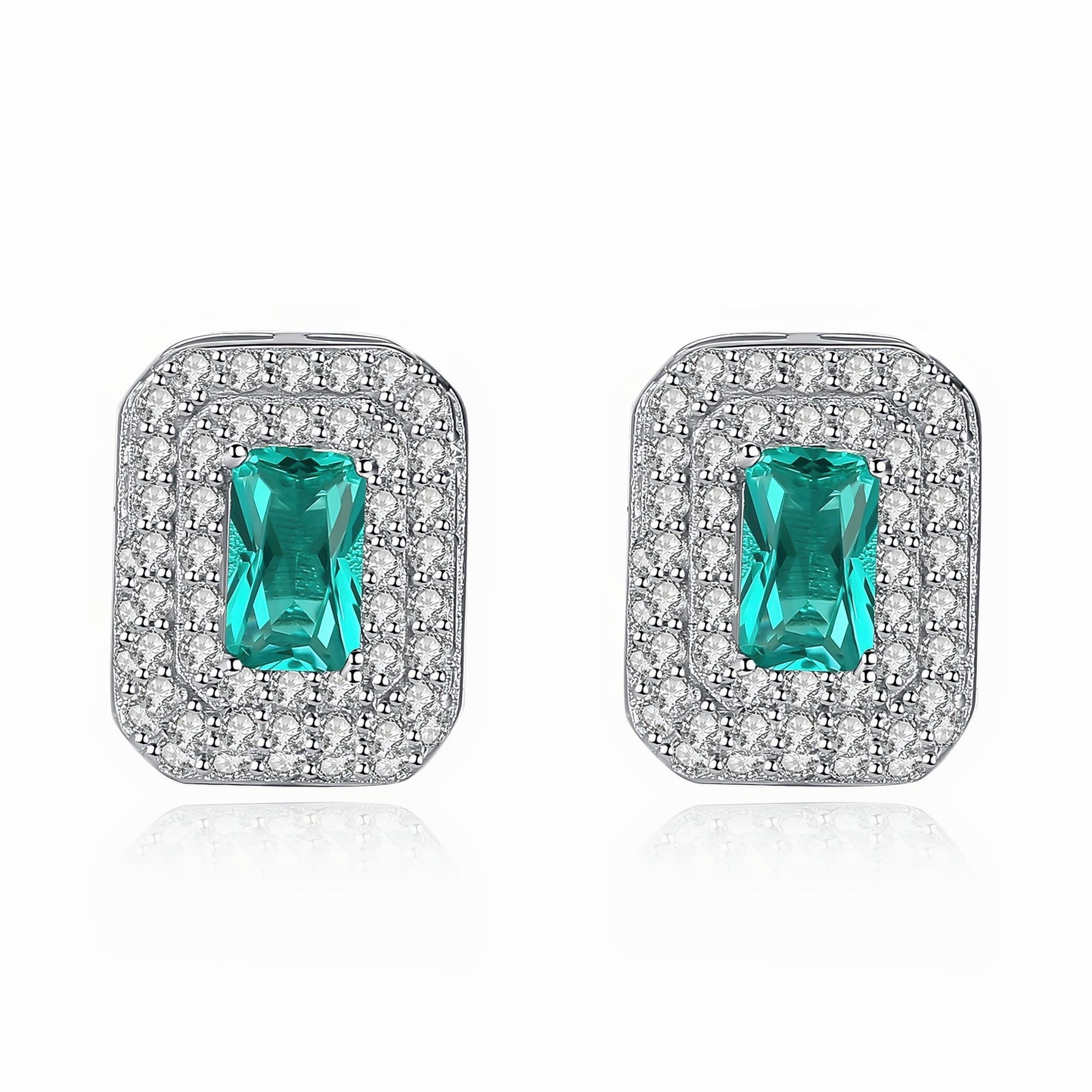 Sterling Silver Green CZ Halo Stud Earrings - NAFALUXE