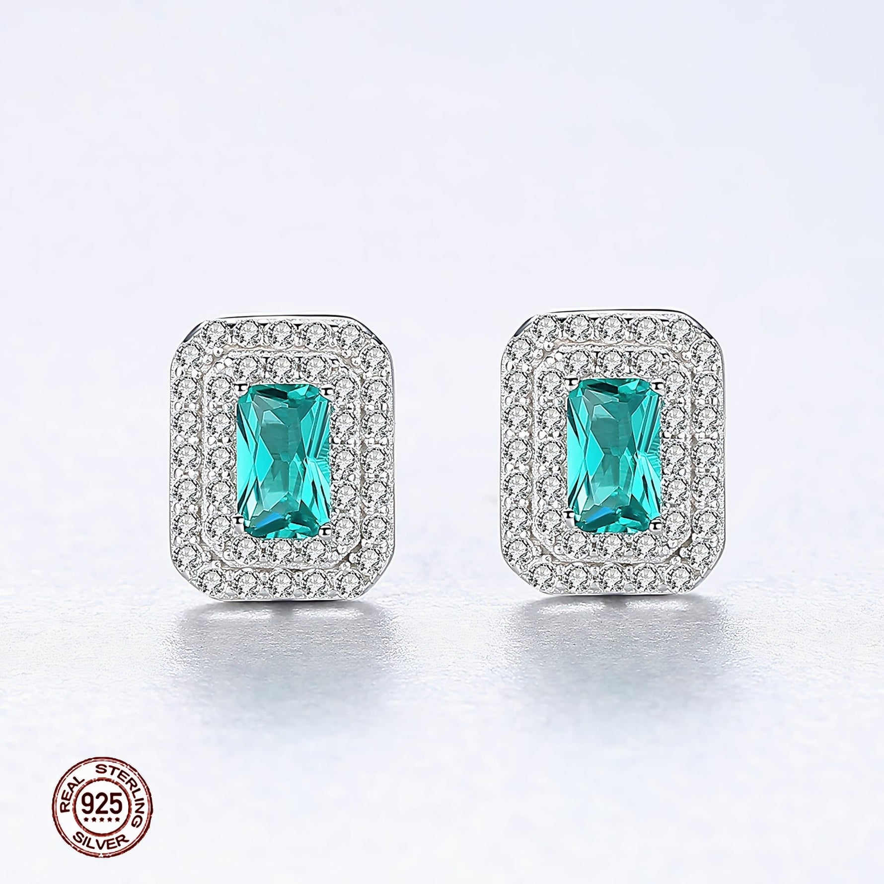 Sterling Silver Green CZ Halo Stud Earrings - NAFALUXE