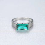 Sterling Silver Green CZ Rectangle Ring - NAFALUXE