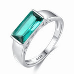 Sterling Silver Green CZ Rectangle Ring - NAFALUXE