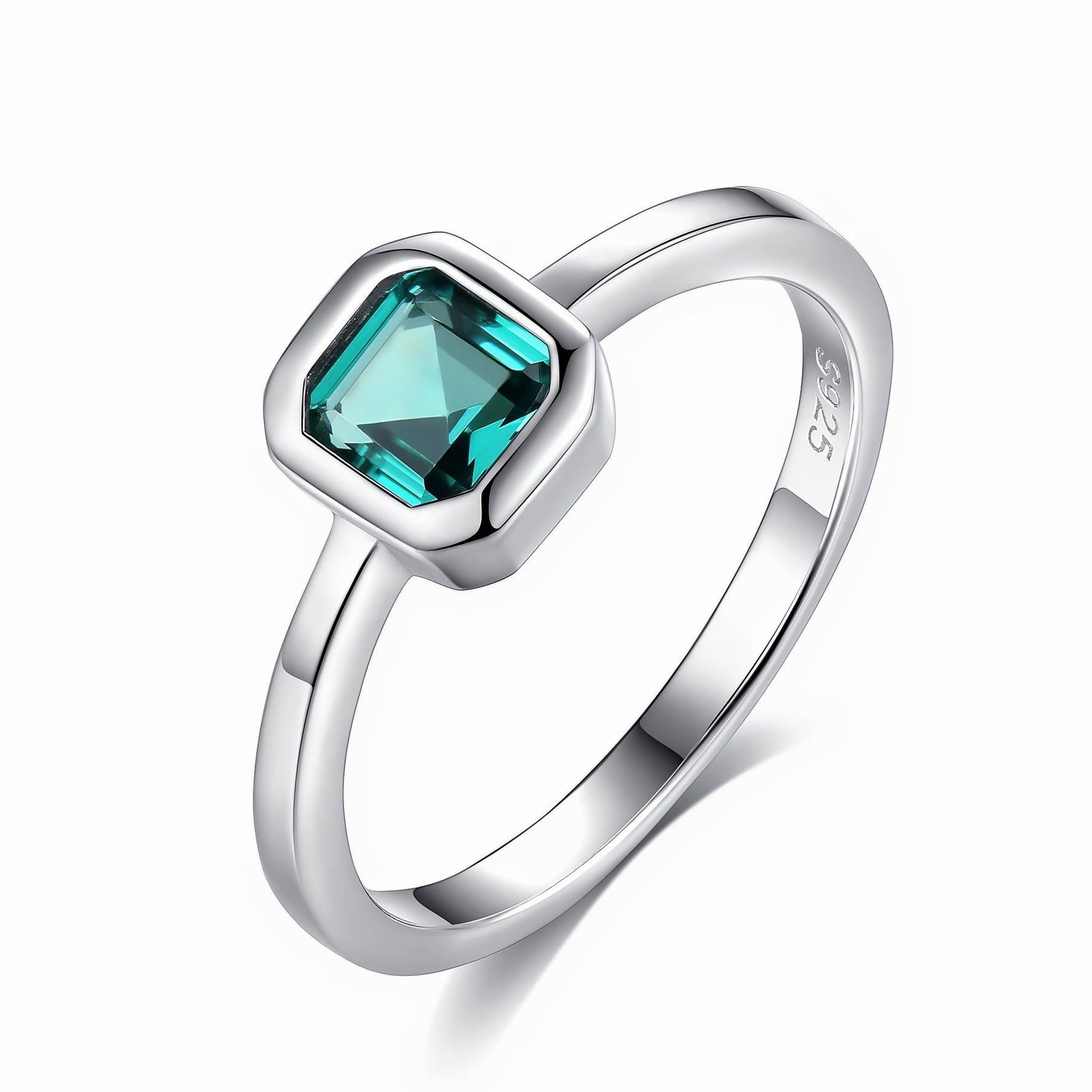 Sterling Silver Green CZ Square Ring - NAFALUXE