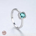 Sterling Silver Green CZ Square Ring - NAFALUXE