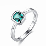 Sterling Silver Green CZ Square Ring - NAFALUXE