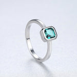 Sterling Silver Green CZ Square Ring - NAFALUXE