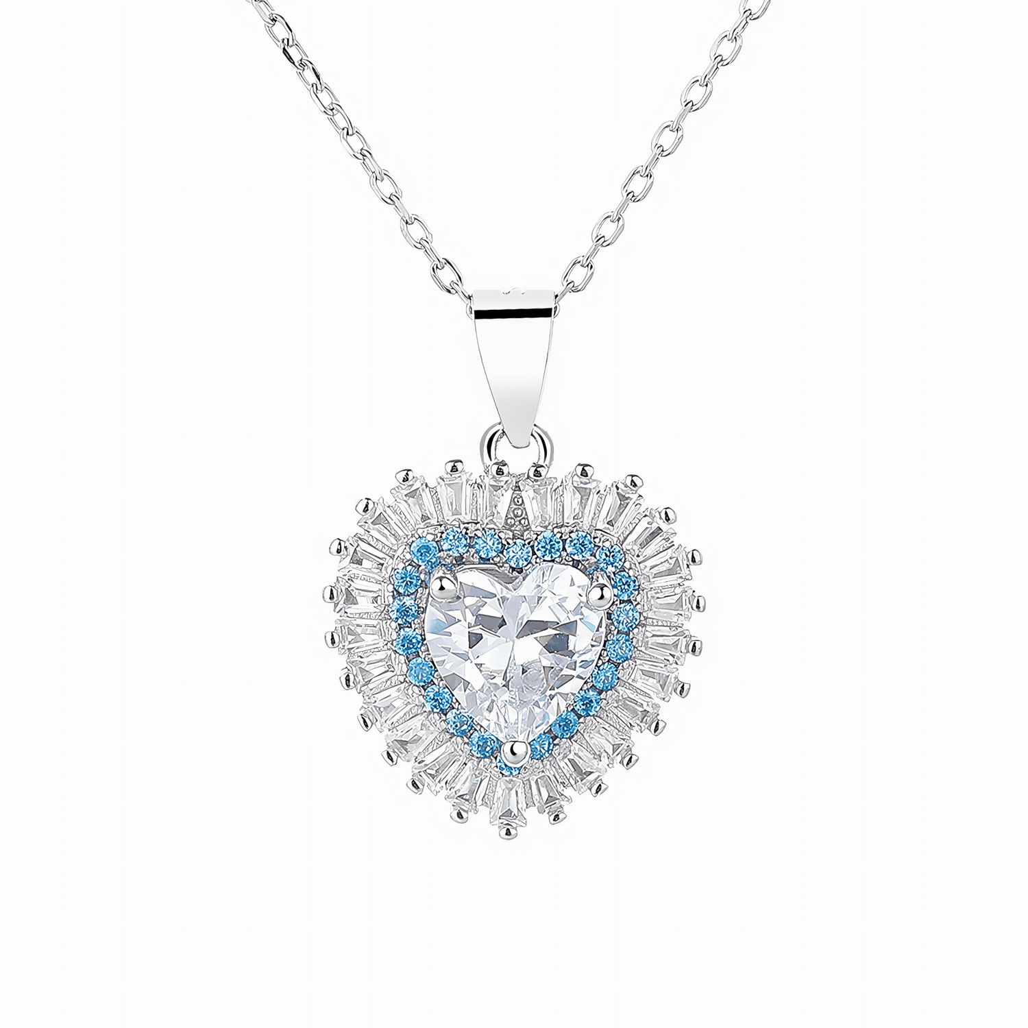 Sterling Silver Heart Halo Set with Blue Accents - NAFALUXE