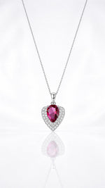 Sterling Silver Heart Red CZ Necklace – Halo Pendant, Rhodium Plated - NAFALUXE