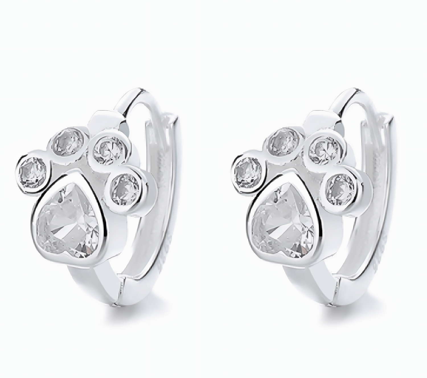 Sterling Silver Paw CZ Hoop Earrings - NAFALUXE