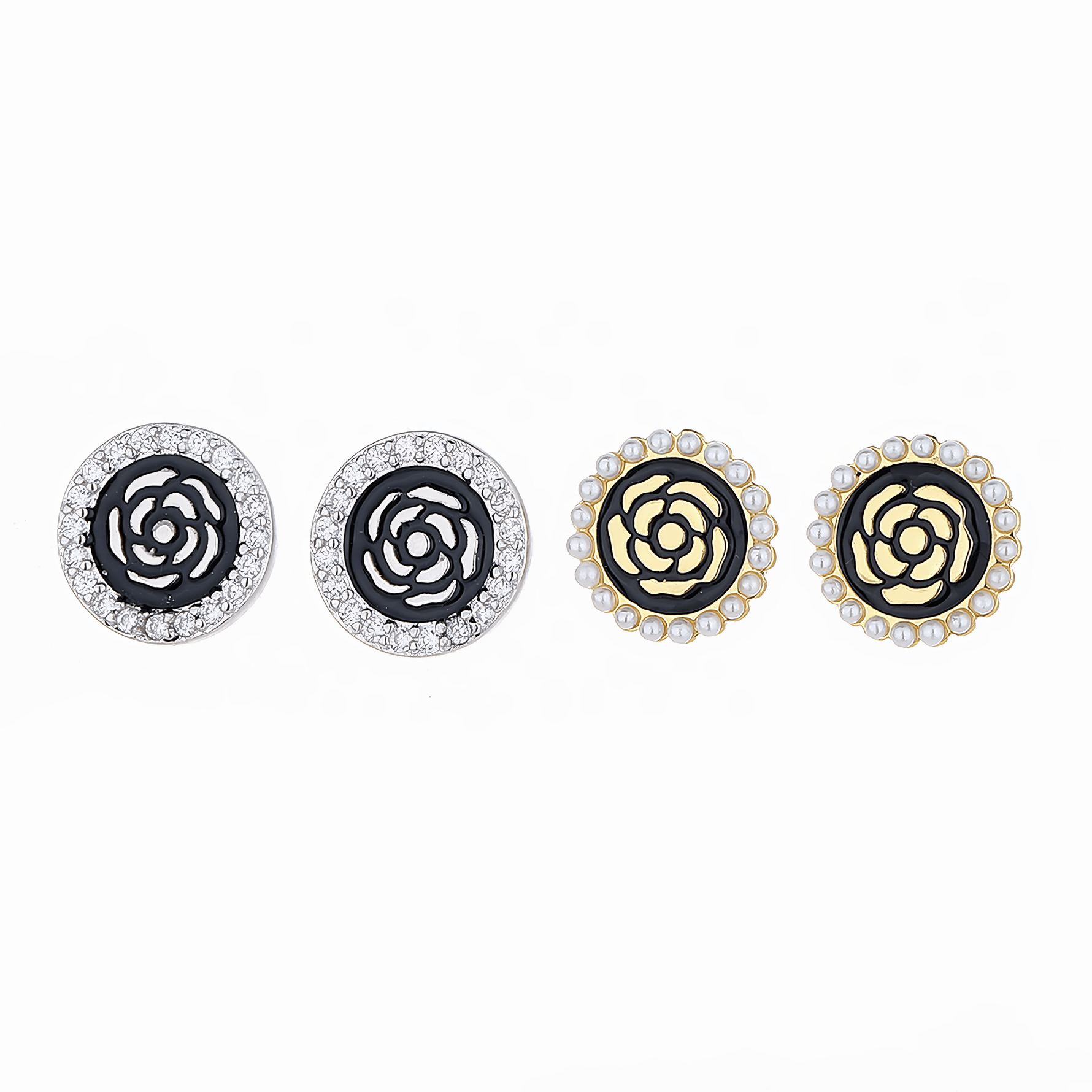 Sterling Silver Rose Design Stud Earrings Set - NAFALUXE