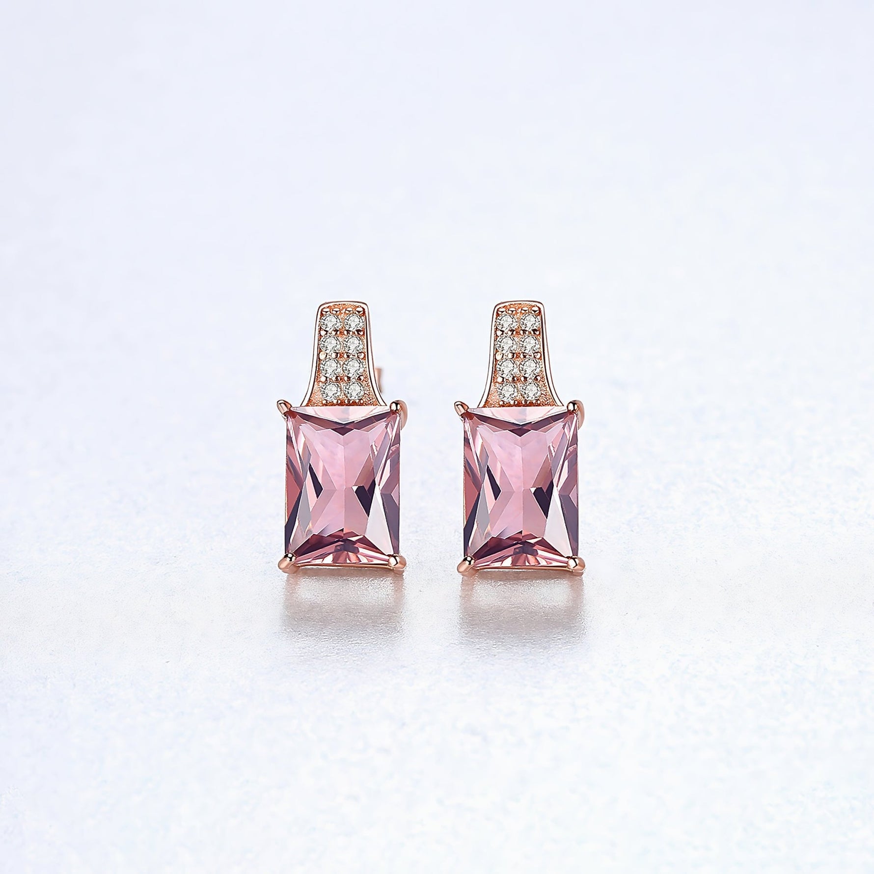 Sterling Silver Rose Gold Pink CZ Stud Earrings - NAFALUXE