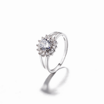 Sunburst Elegance Ring in Sterling Silver with Brilliant Halo - NAFALUXE