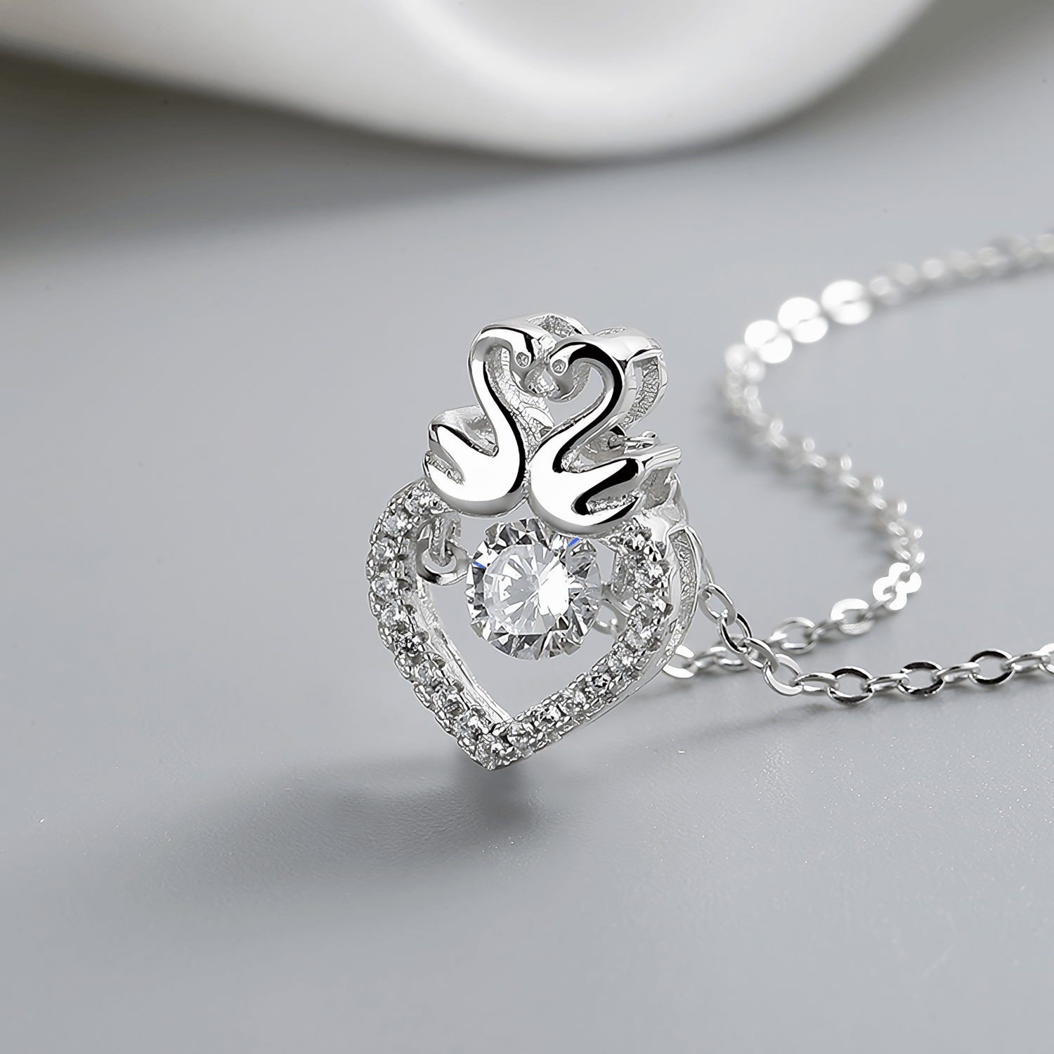 Swan Heart Pendant Necklace – 925 Silver - NAFALUXE
