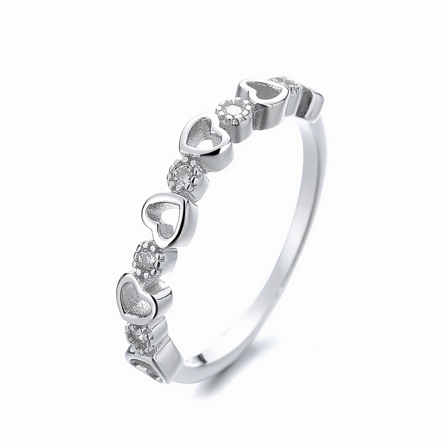Sweetheart Band Ring in Sterling Silver with Sparkling Accents - NAFALUXE