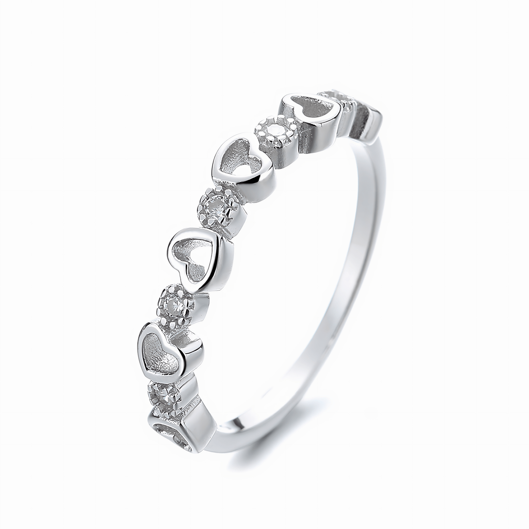 Sweetheart Band Ring in Sterling Silver with Sparkling Accents - NAFALUXE