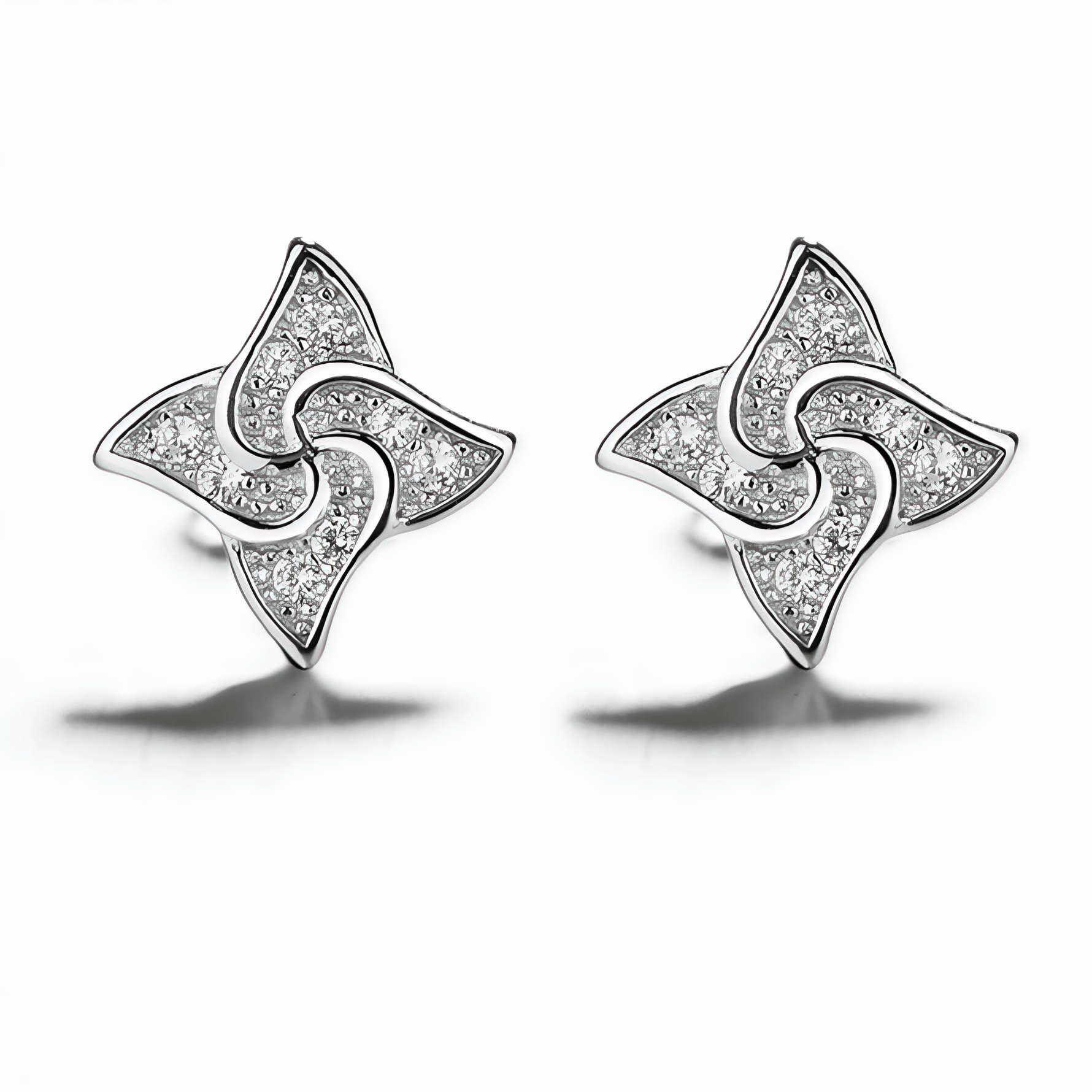 Swirl Star Stud Earrings – Sterling Silver with CZ Crystals - NAFALUXE