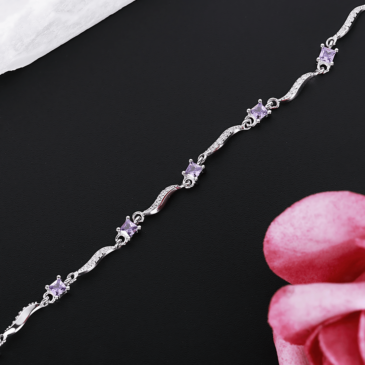 Swirling Wave Amethyst Bracelet Sterling Silver 925 - NAFALUXE