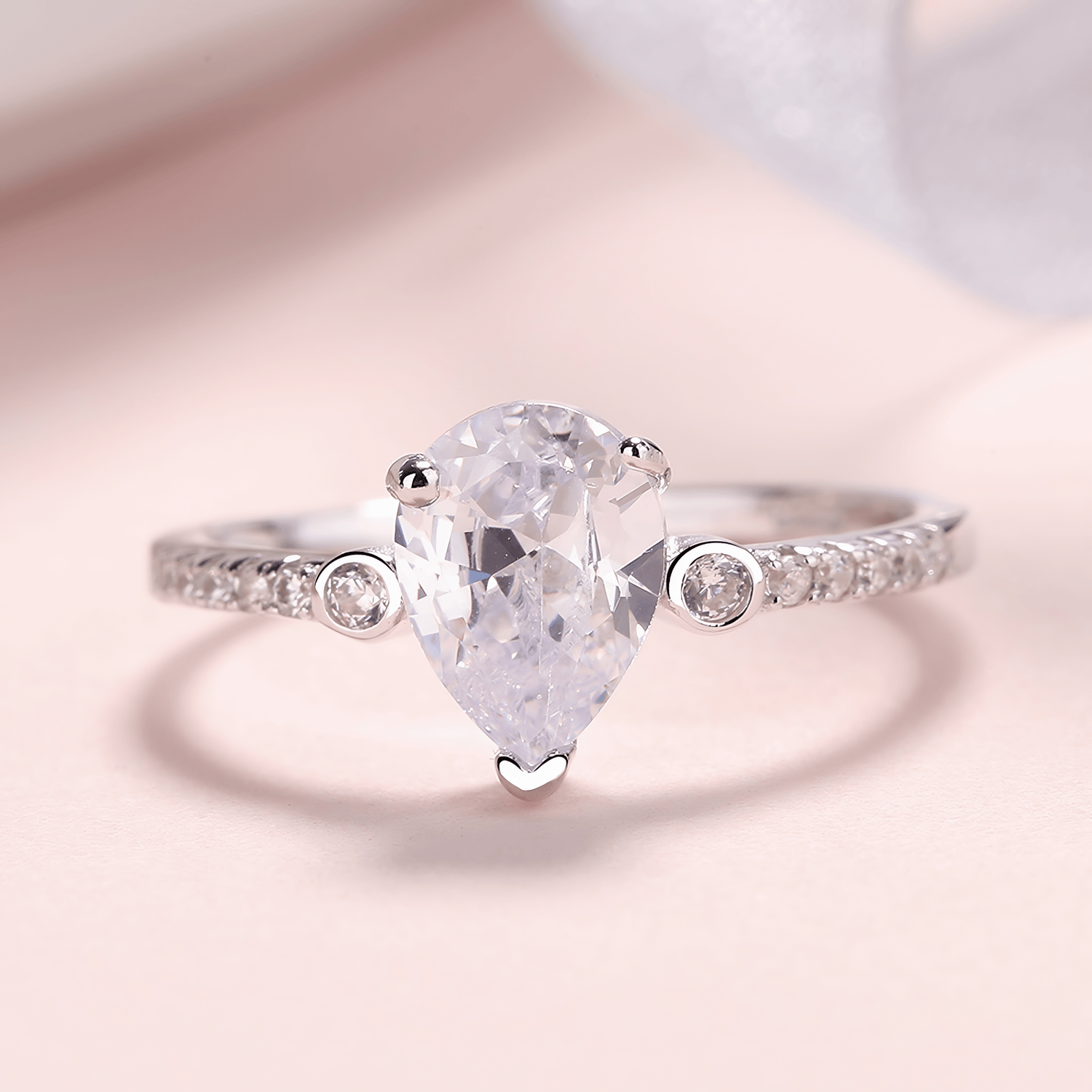 Teardrop Radiance Ring in Sterling Silver with Pavé Details - NAFALUXE