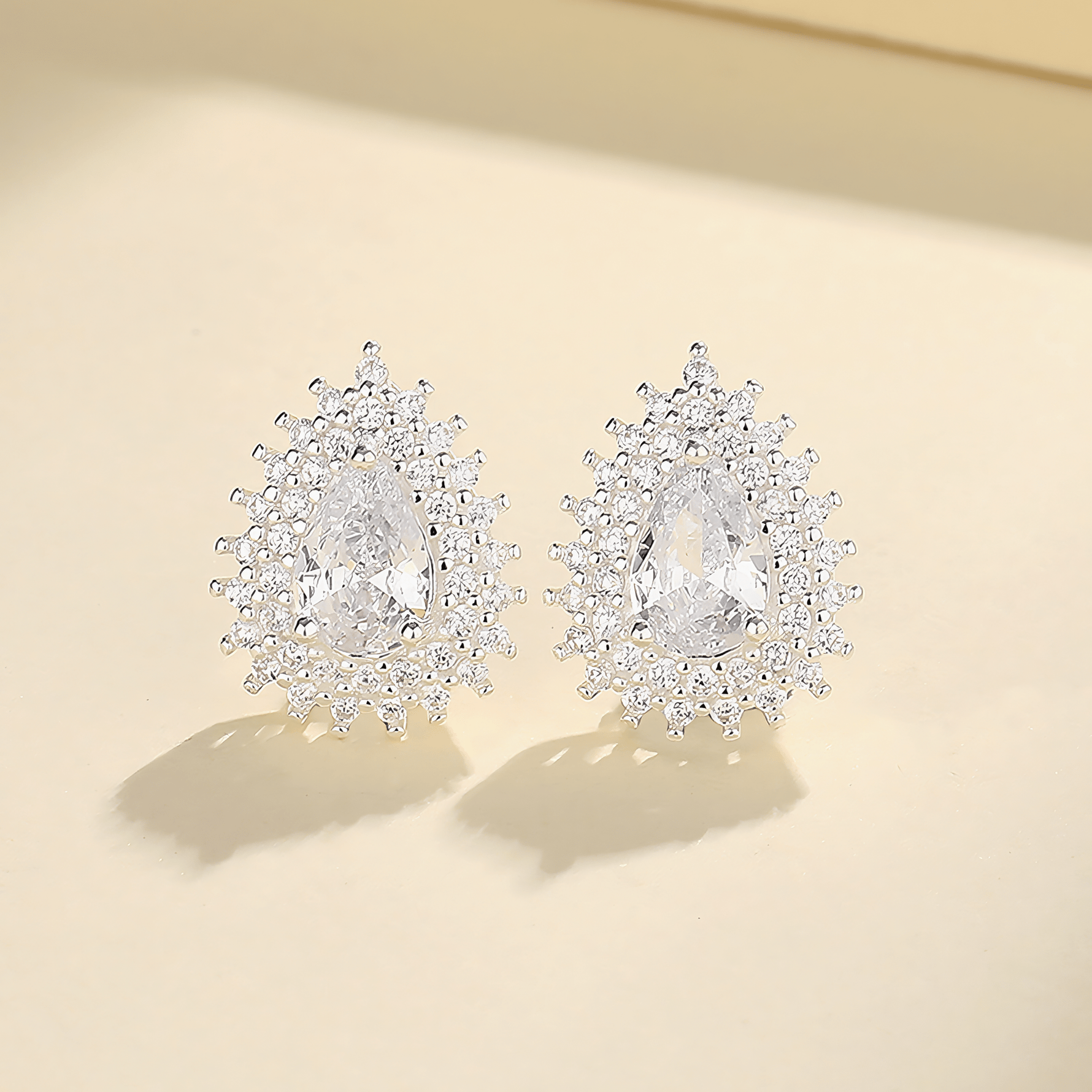 Teardrop Sparkle Stud Earrings – 925 Silver - NAFALUXE