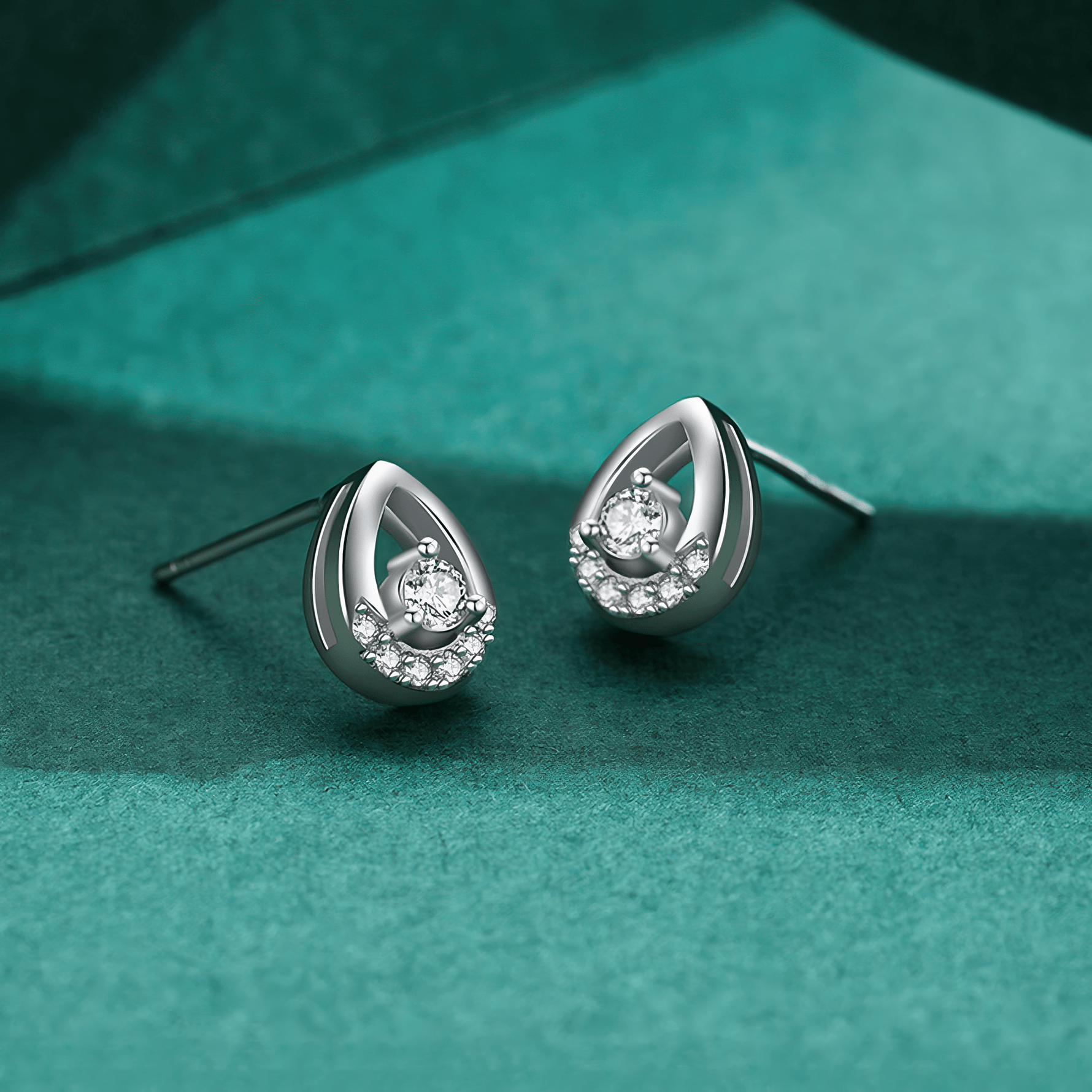 Teardrop Sparkle Studs in 925 Sterling Silver with Zirconia Accents - NAFALUXE