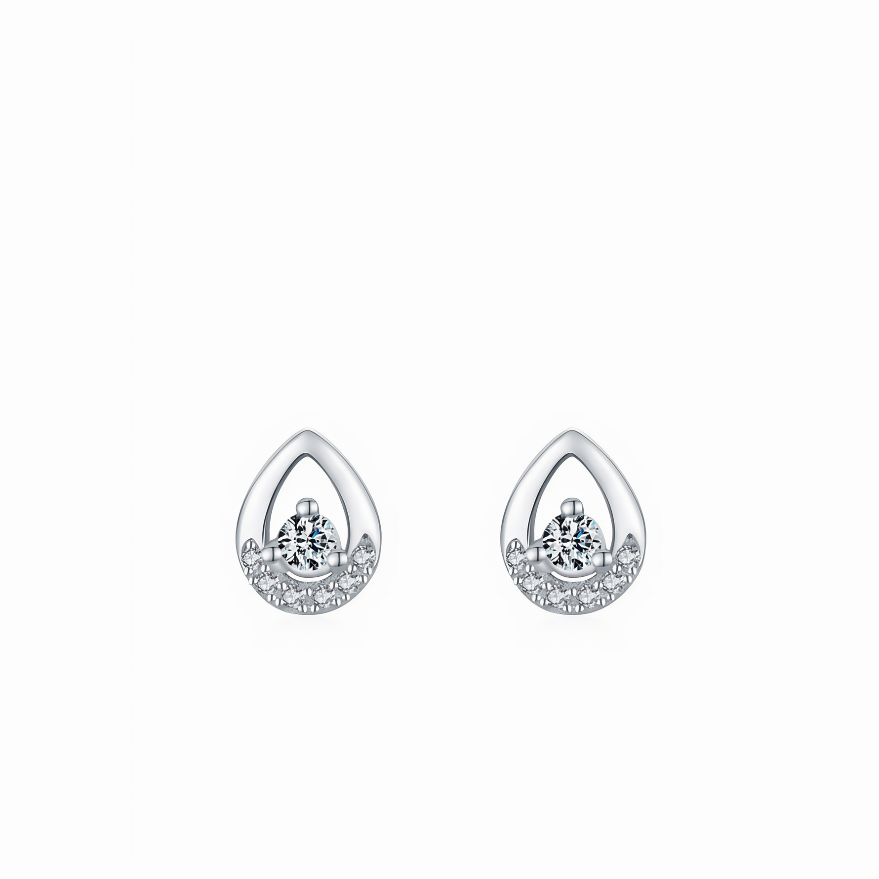 Teardrop Sparkle Studs in 925 Sterling Silver with Zirconia Accents - NAFALUXE