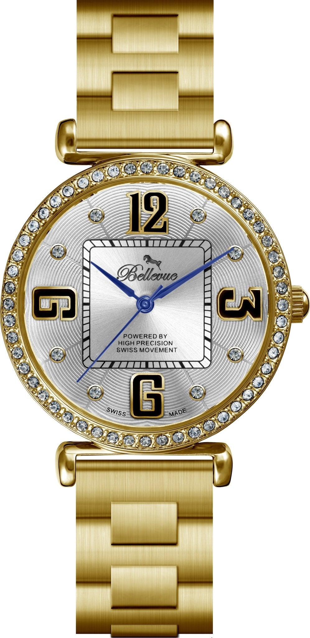 Title Bellevue Women’s Gold Crystal Watch 35mm – Ronda Quartz | Stainless Steel Bracelet - NAFALUXE