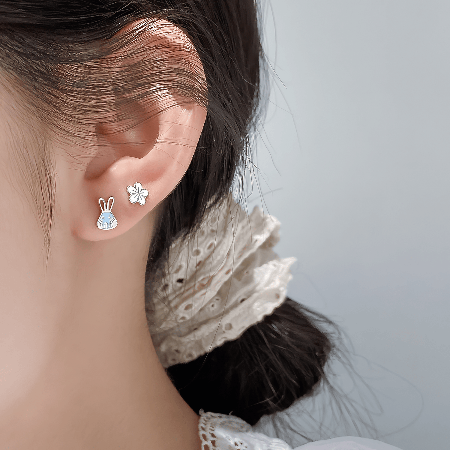 Title: Bunny & Blossom Kids Stud Earrings – 925 Sterling Silver - NAFALUXE