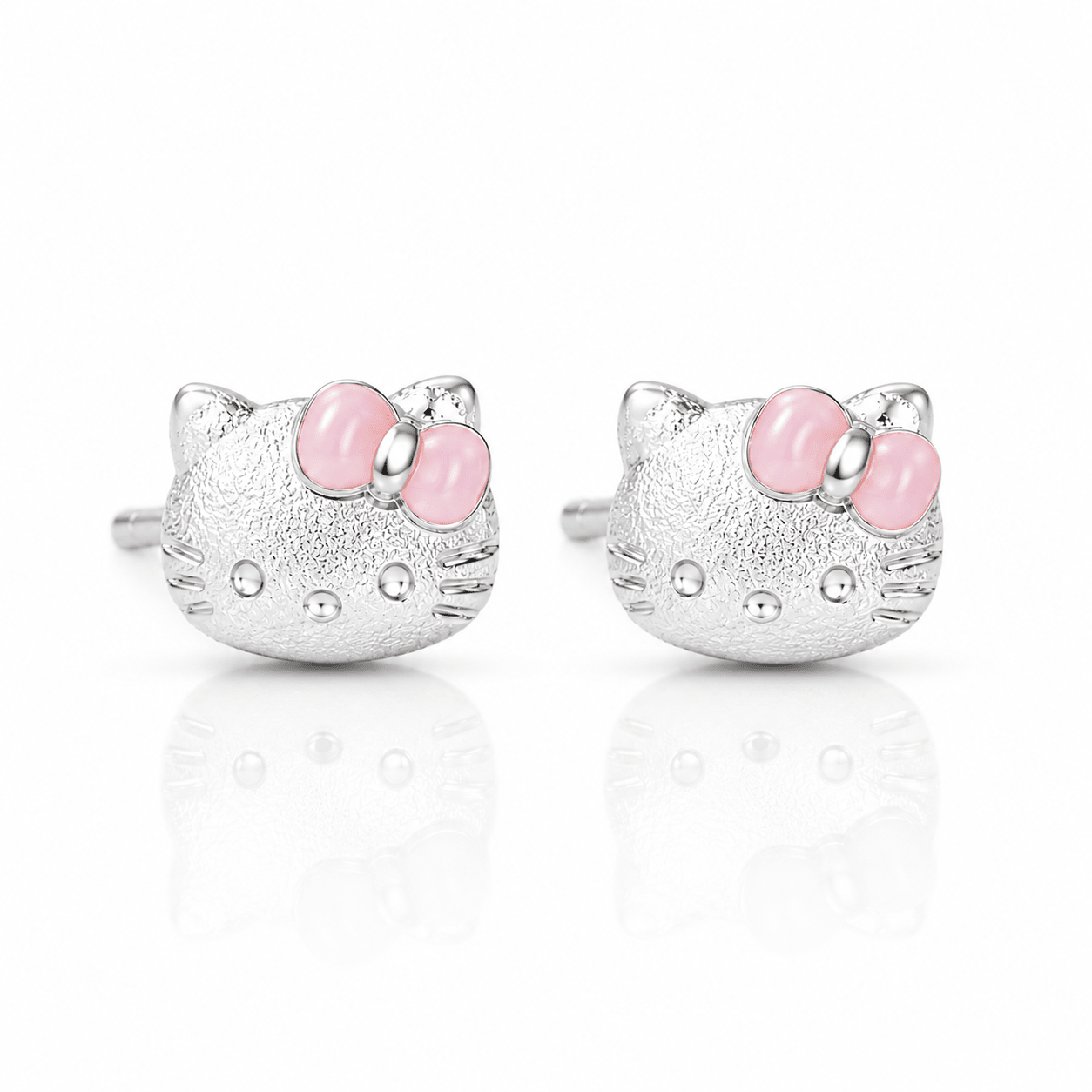 Title: Cute Kitty Bow Stud Earrings – 925 Sterling Silver - NAFALUXE
