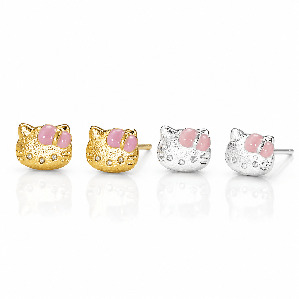 Title: Cute Kitty Bow Stud Earrings – 925 Sterling Silver - NAFALUXE