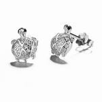 Turtle Stud Earrings – Sterling Silver with CZ Crystals - NAFALUXE