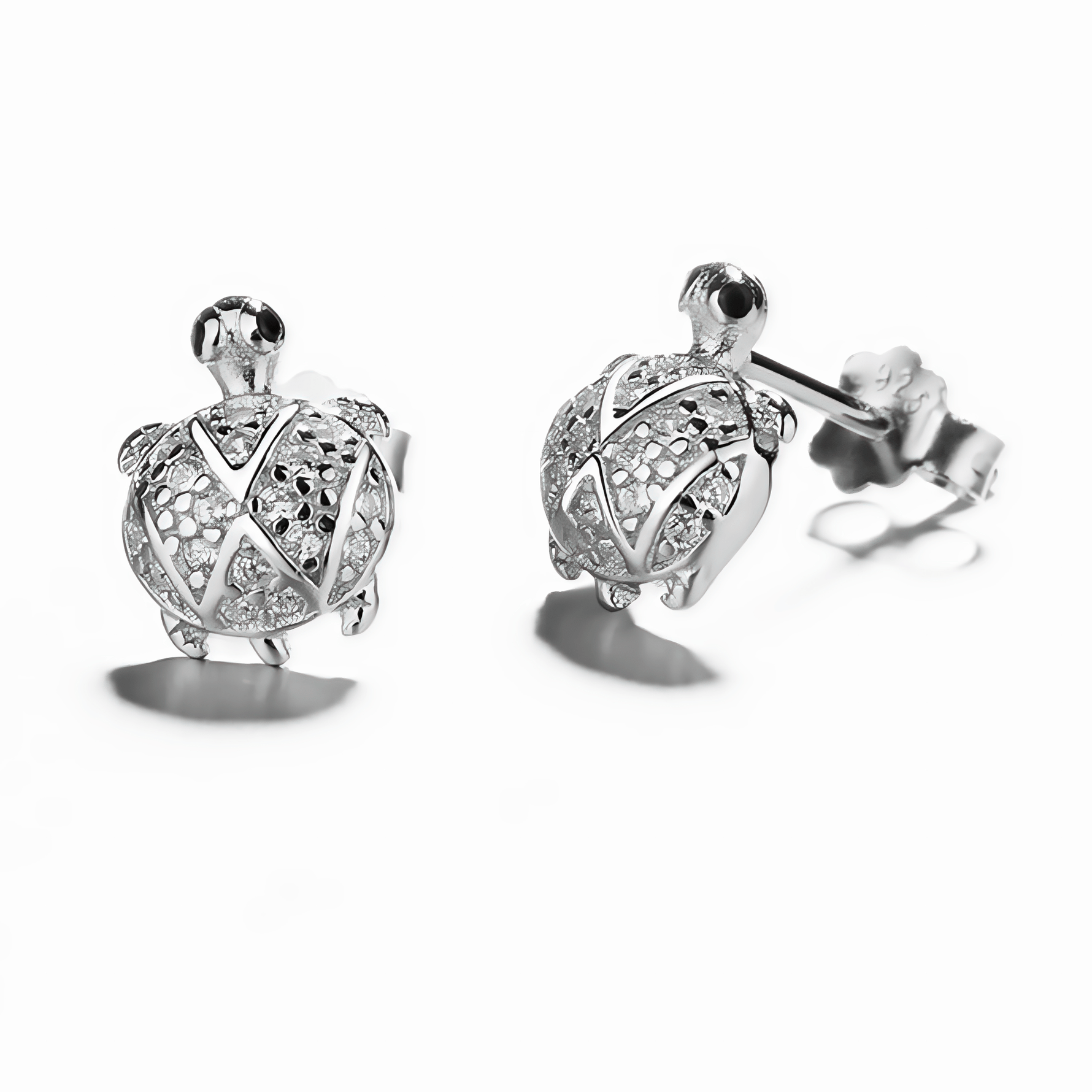 Turtle Stud Earrings – Sterling Silver with CZ Crystals - NAFALUXE