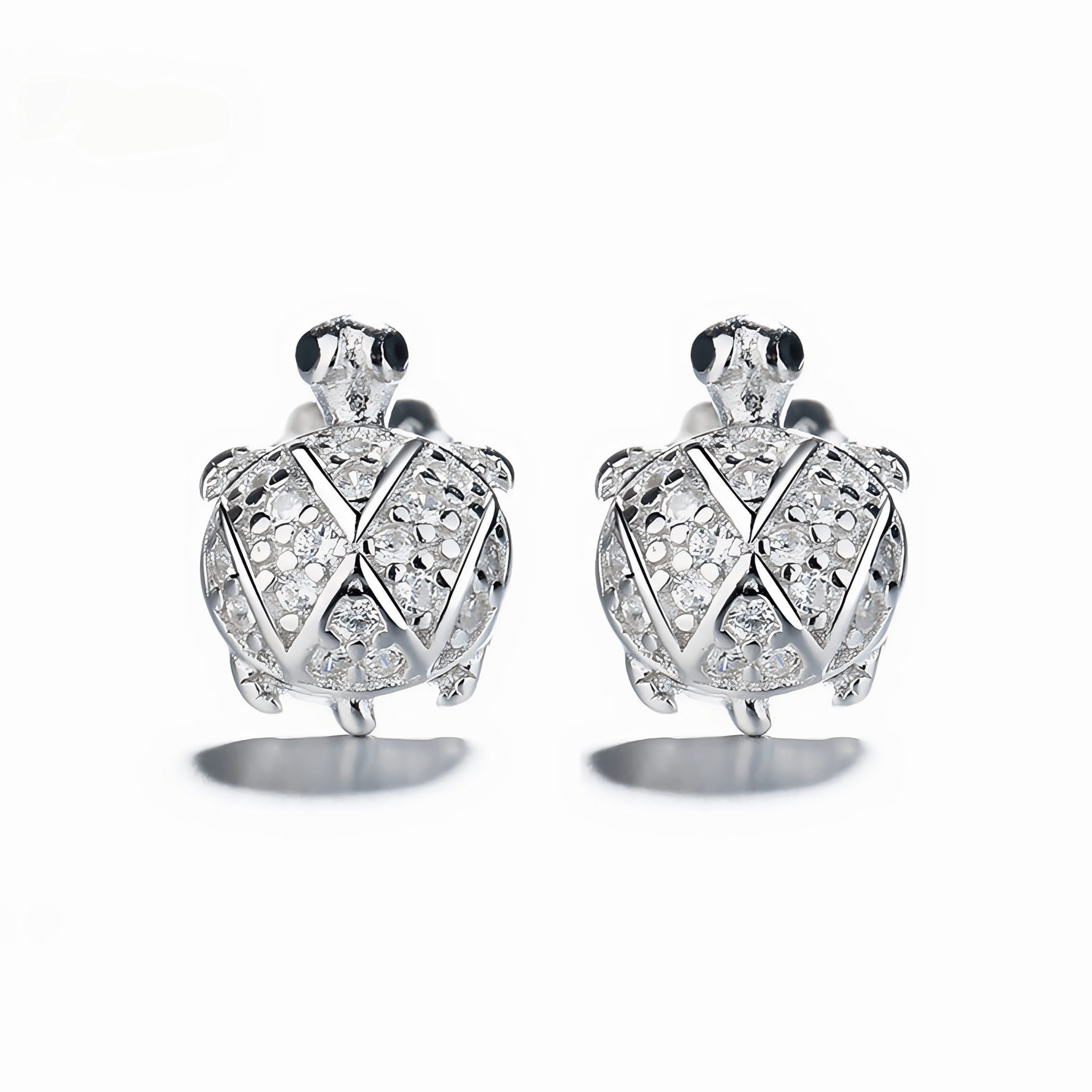 Turtle Stud Earrings – Sterling Silver with CZ Crystals - NAFALUXE