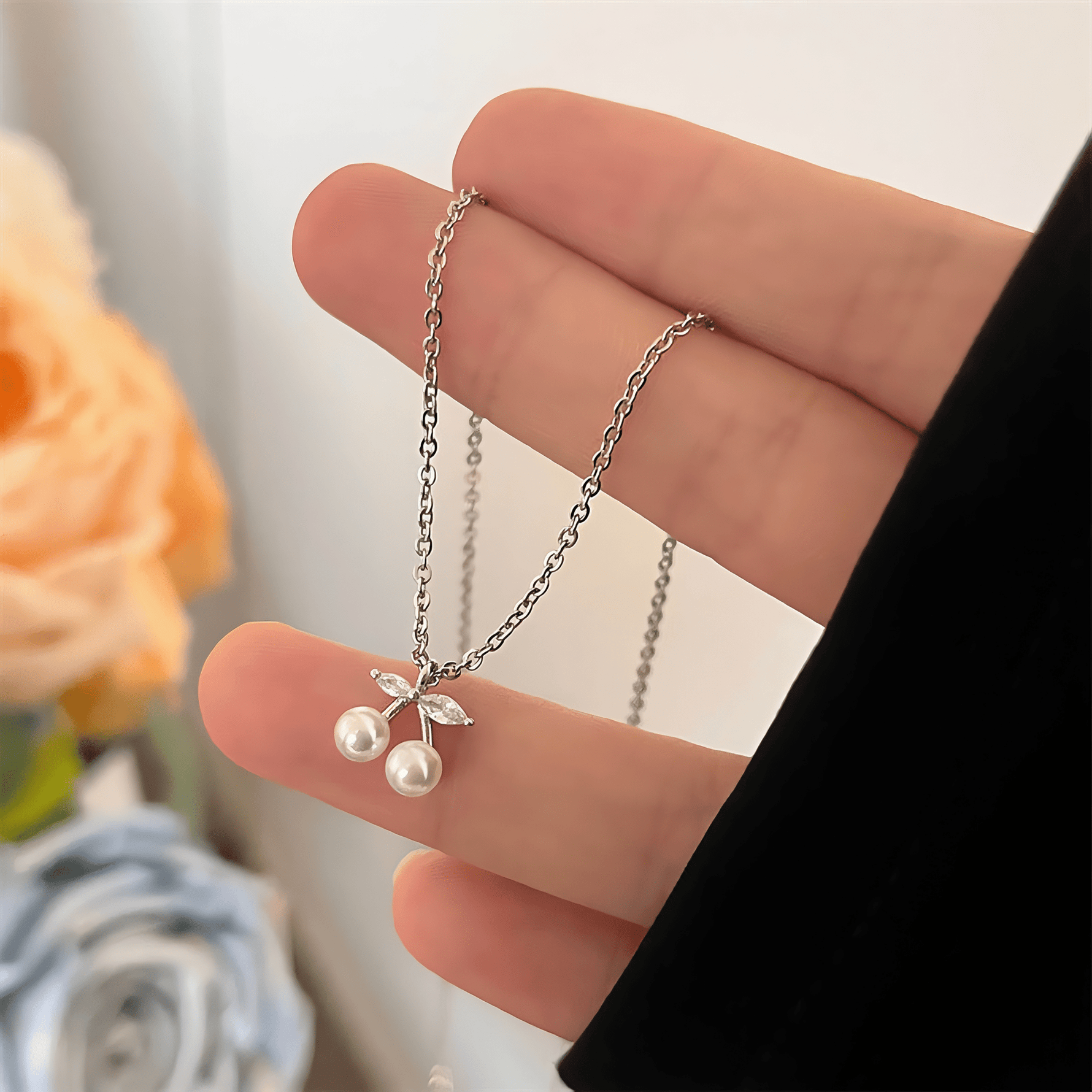 Twin Pearls – Elegant Cherry Design in 925 Silver - NAFALUXE