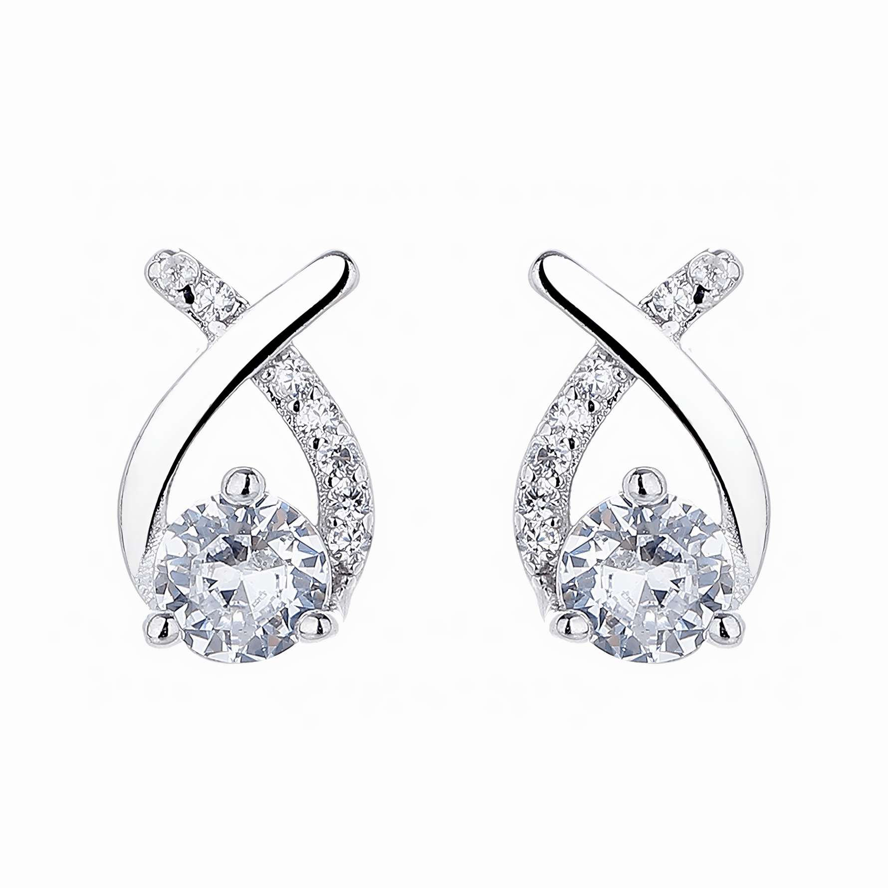 Twist Sparkle Stud Earrings – 925 Sterling Silver with Round Cut Cubic Zirconia - NAFALUXE