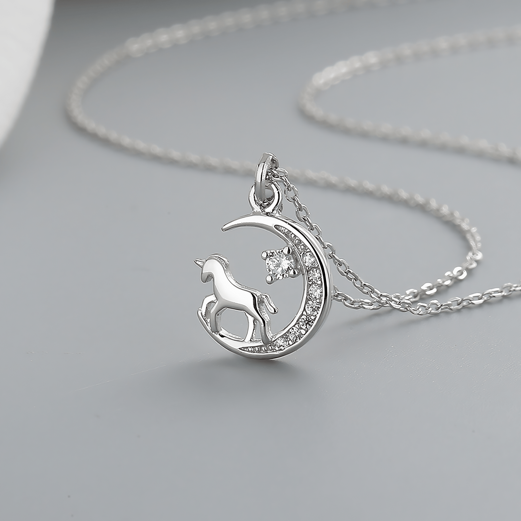 Unicorn Moon Pendant Necklace – 925 Silver - NAFALUXE