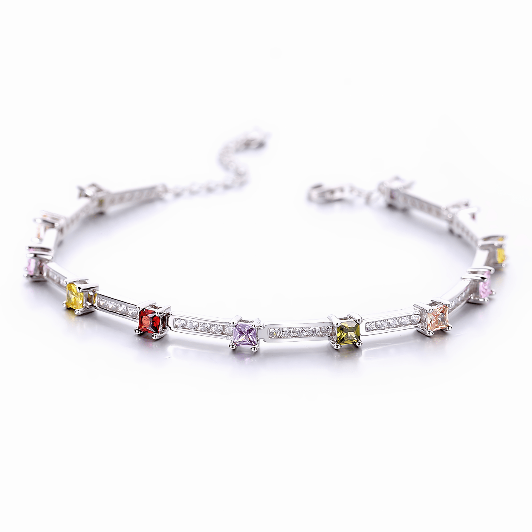 Vibrant Square Gemstone Bar Bracelet Sterling Silver 925 - NAFALUXE