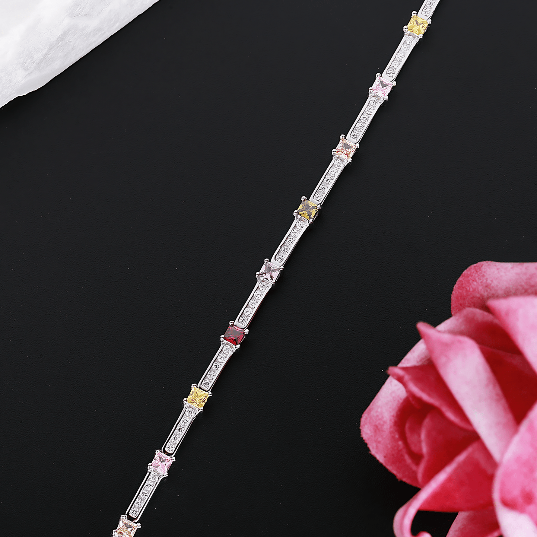 Vibrant Square Gemstone Bar Bracelet Sterling Silver 925 - NAFALUXE