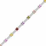 Vibrant Square Gemstone Bar Bracelet Sterling Silver 925 - NAFALUXE