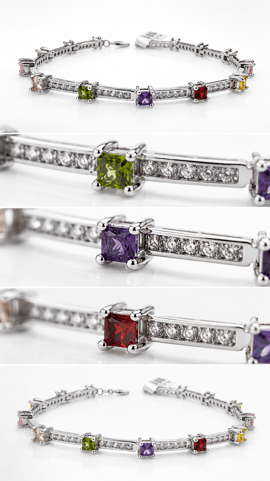 Vibrant Square Gemstone Bar Bracelet Sterling Silver 925 - NAFALUXE