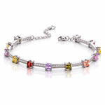 Vibrant Square Gemstone Bar Bracelet Sterling Silver 925 - NAFALUXE