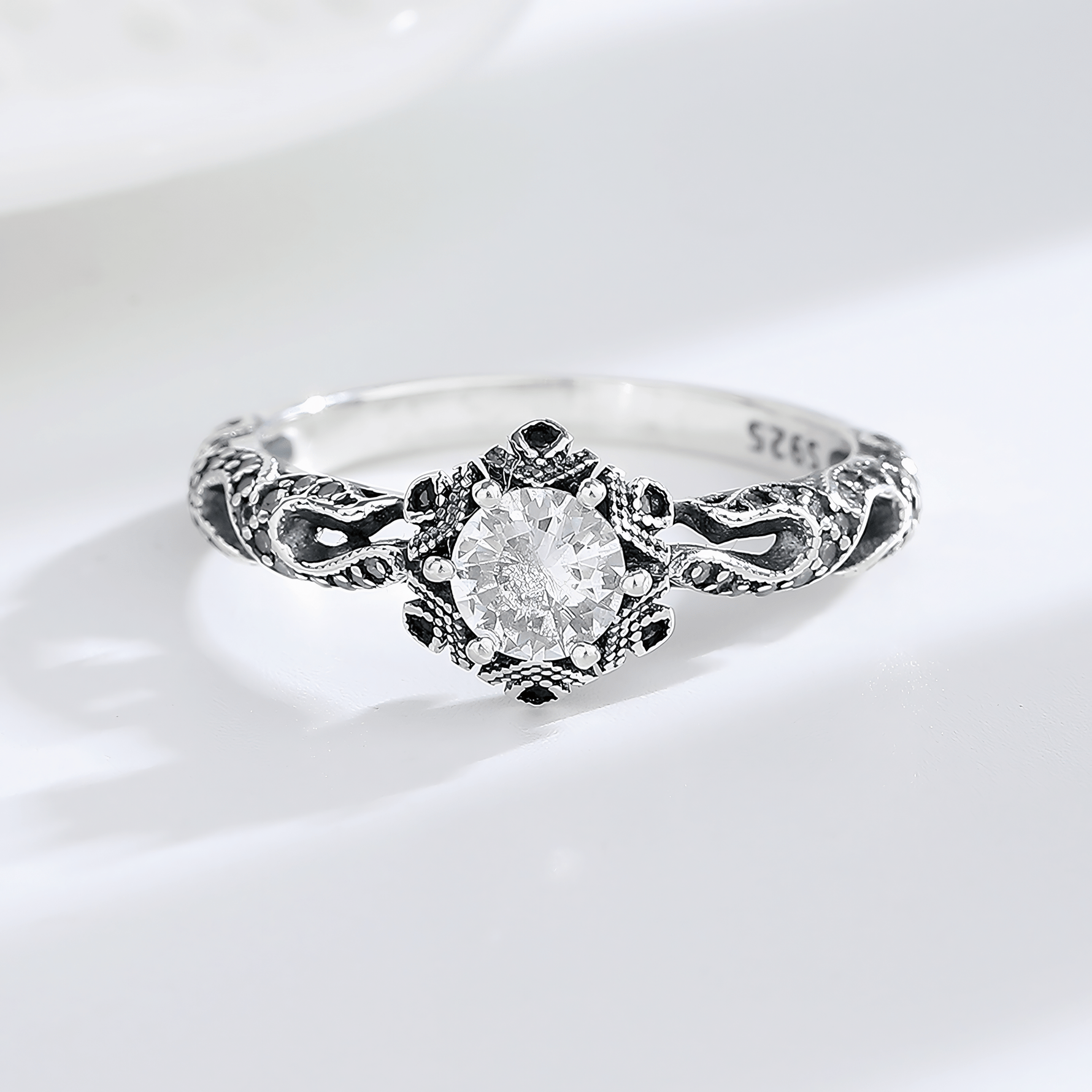 Victorian Charm – Antique - Style Sterling Silver Ring with Intricate Filigree & Brilliant CZ - NAFALUXE