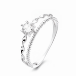 Waves of Love – Sterling Silver Dual Band Ring with Solitaire CZ & Twisted Design - NAFALUXE