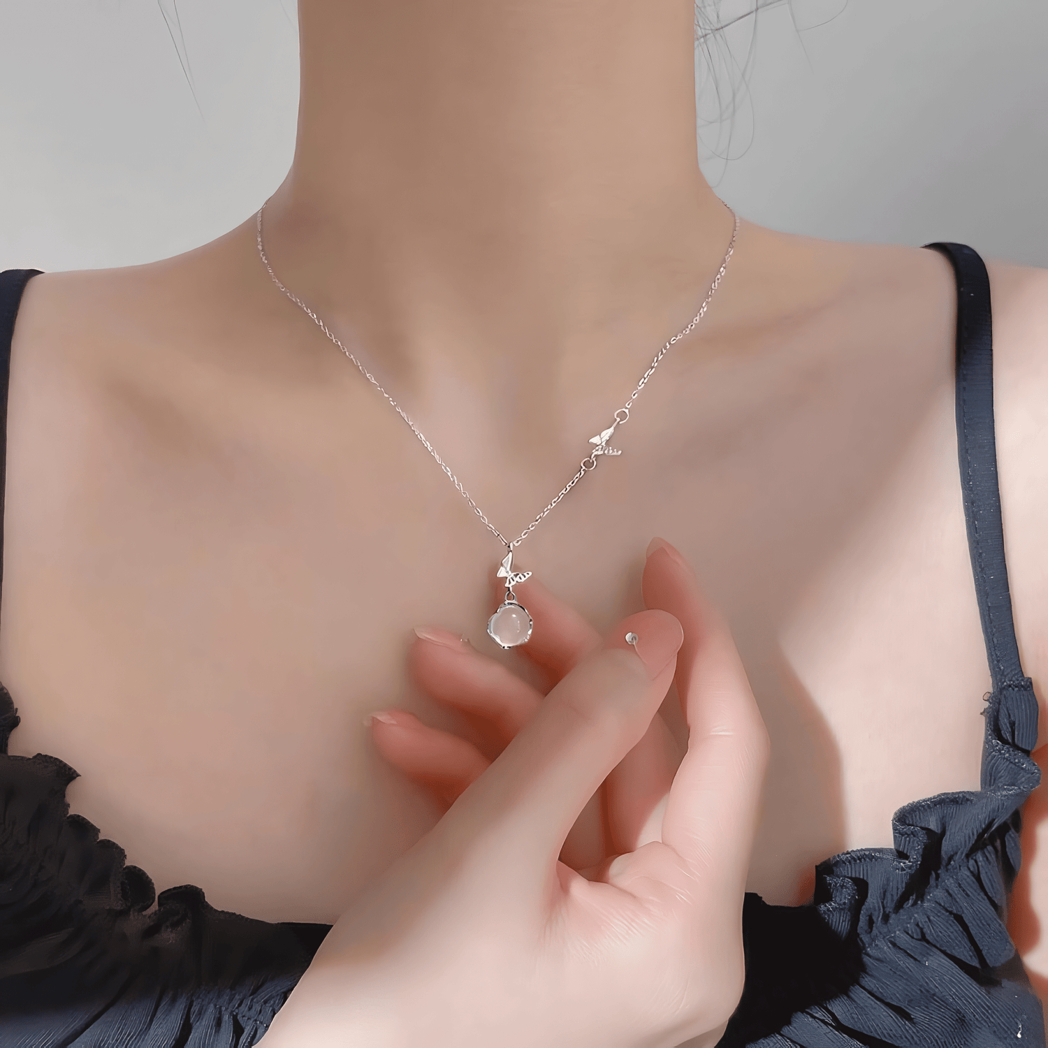 Whispers of Nature – Butterfly Pendant with Gem Drop - NAFALUXE